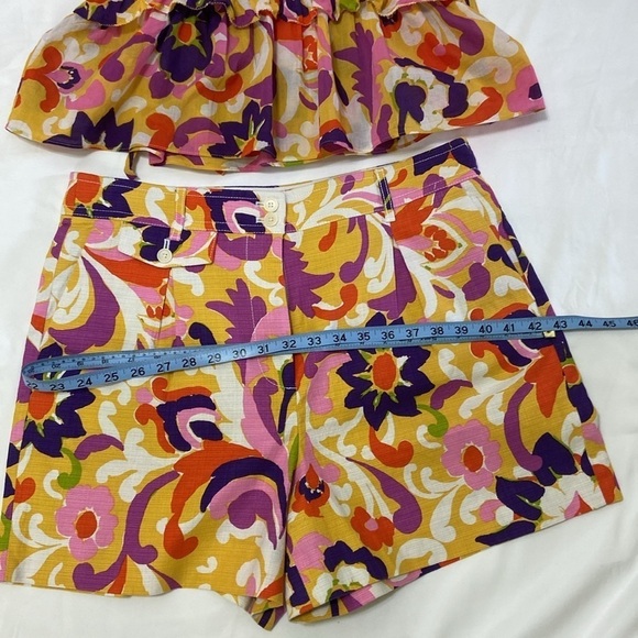 J.Crew Women’s Floral,Ruffle,Wrap,Cotton Top. Size- Large & Short Pants. Size-12 - Picture 13 of 16